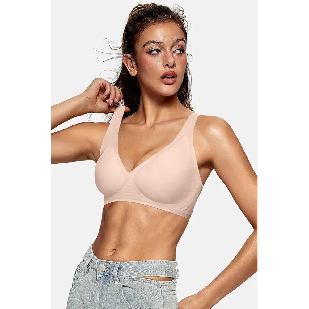 Women’s Deep V Wireless Bra Supportive Seamless T-Shirt Plunge Bralette Small